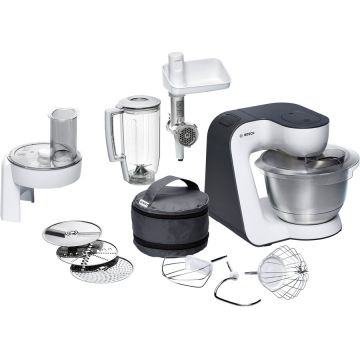 BOSCH Robot de bucatarie Bosch MUM5 MUM50131, 800 W, 4 viteze + Pulse, bol 3.9 l, Alb/Negru