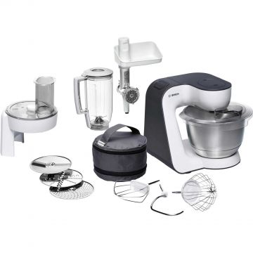 Robot de bucatarie Bosch MUM5 MUM50131, 800 W, 4 viteze + Pulse, bol 3.9 l, Alb/Negru