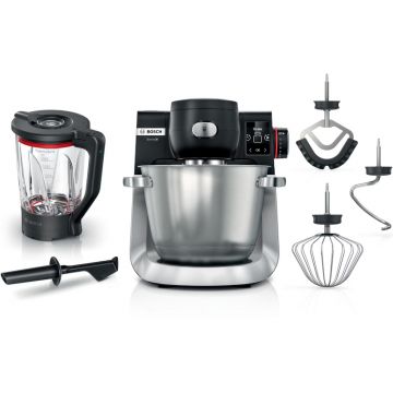 Robot de bucatarie Bosch MUMS6ZS17, 1600 W, 7 programe automate, 7 trepte de putere, Mixare planetara 3D, Cantar integrat, Blender 2.3 L, Bol inox 5.5 L, Negru/Inox