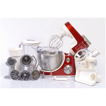 Robot de bucatarie Moulinex Masterchef Gourmet QA407G31, 900 W, 6 viteze + Puls, bol 4 l, Alb/Rosu