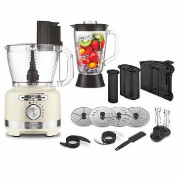 Robot de bucatarie Zelmer ZFP9000E, 2000 W, 3 L, Selector viteza, Discuri inox, 6 moduri automate (Crem)