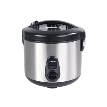 Aparat de gatit orez, cu aburi Beper, 400 W, 24x23 cm, otel/aluminiu, argintiu/negru