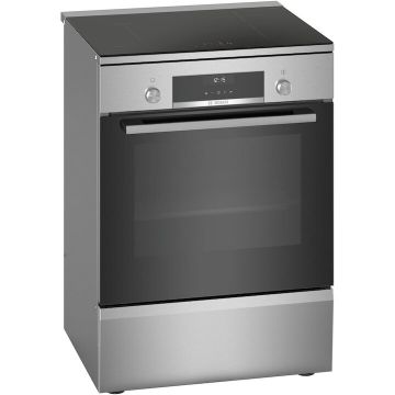 BOSCH Aragaz Bosch HLS59D351, Electric, Plita inductie, 4 zone gatit , Control electronic, Cuptor electric, 66 L, Grill, Autocuratare EcolClean + hidrolitica, 3D Hotair, 2 suporti telescopici, sertar depozitare, Timer, 60 cm, Inox