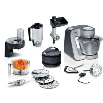 BOSCH Robot de bucatarie planetar Bosch Serie 4 MUM5 MUM5935B, 1000W, 7 viteze, bol 3.9 l, Mixare planetara 3D, Argintiu