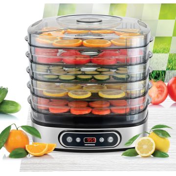 Deshidrator fructe si legume FreshDehydrate, Heinner, 320-380W, plastic/inox, argintiu/transparent