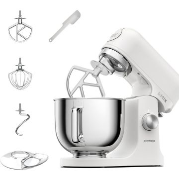 Kenwood Robot de bucatarie Kenwood kmx KMX751AWH, 1000 W, vas inox 5 l, 6 trepte viteza, 3 accesorii patiserie, functie amestecare delicata, functie pornire lenta, Alb mat