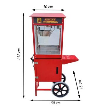 Masina pentru popcorn, 1600w, vas teflon 100 g, 200-230 grade celsius, roti deplasare