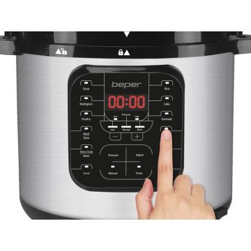 Oala electrica sub presiune Beper, 1000 W- 1200 W, 29x30x34 cm, inox, negru/gri