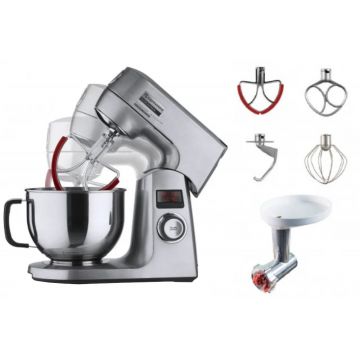 Robot bucatarie MixMaster Combo Espressions, 1200W, Bol inox 4,5L, Accesoriu tocat carne, 12 viteze, afisaj LCD, Inox