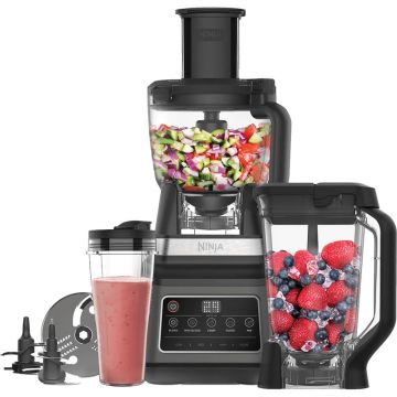 Robot de bucatarie 3in1 Ninja BN800EU, 1200 W, 2.1 l, 5 programe Auto IQ, 4 programe manuale, 3 viteze, 3 recipiente, Negru/Argintiu