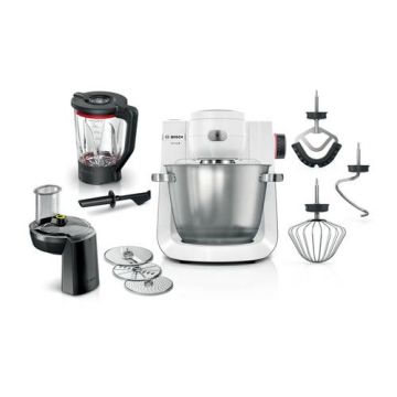 Robot de bucatarie BOSCH Seria 6 MUMS6EW22, 1600 W, Bol 5.5 l, 7 trepte + Pulse, Mixare planetara 3D (Alb/Inox)