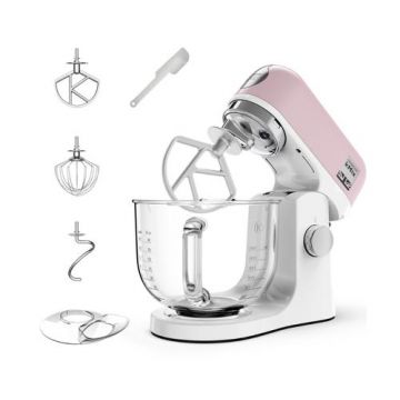 Robot de bucatarie Kenwood kMix KMX754APP, 0W20011489, 1000 W, vas sticla 5 L, 6 trepte viteza, 3 accesorii patiserie (Alb/Roz)