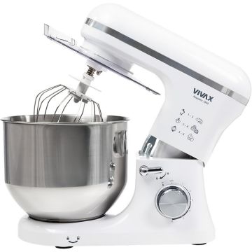VIVAX Robot mixer Vivax RM-71800WH , 1800 W, 6 Viteze + Turbo, 4 Accesorii, Bol otel inoxidabil, Alb/Argintiu